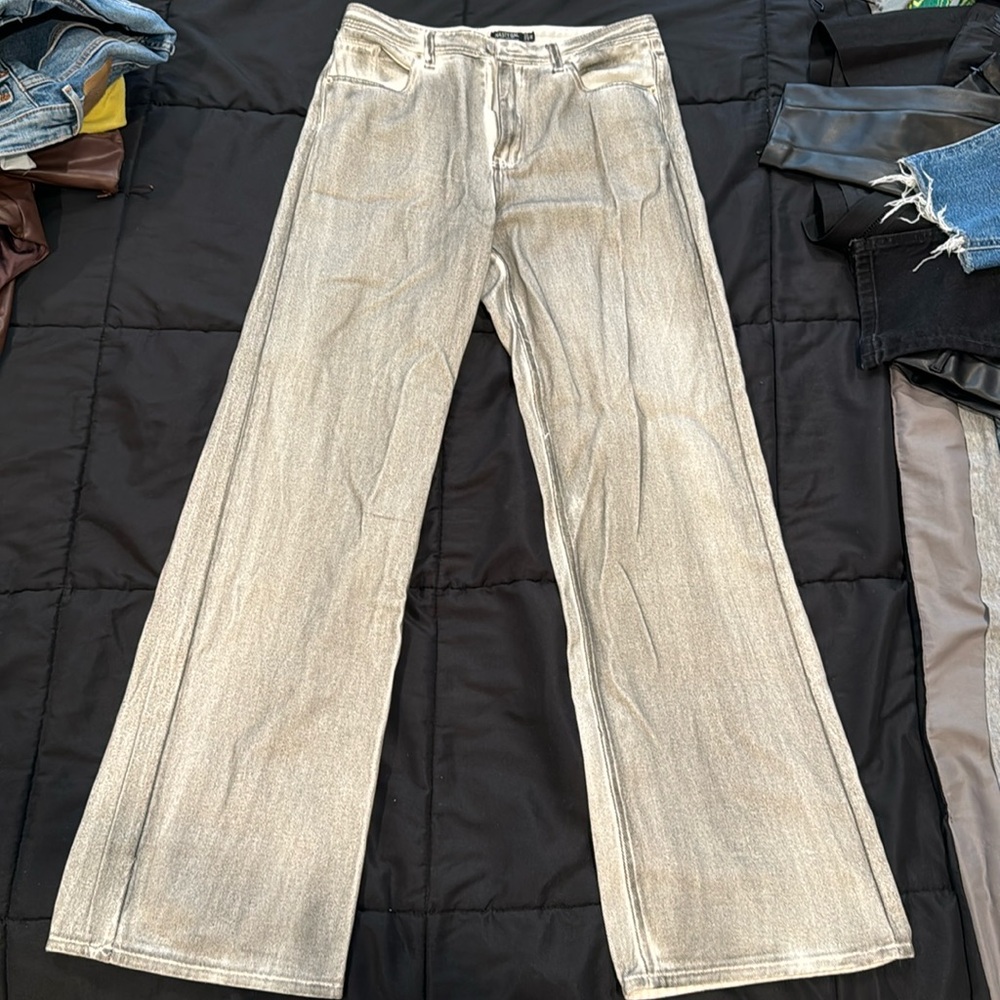 Wide leg “sliver coated” jeans